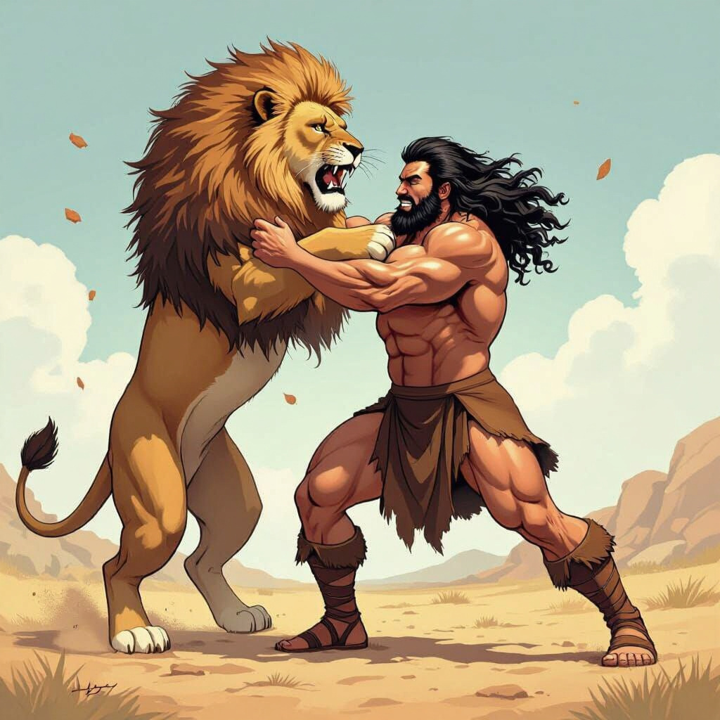 samson fights lion